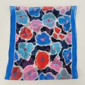 Vintage Lightweight Gauzy Polyester 11.5"x52" Scarf Blue Colorful Floral Abstrac